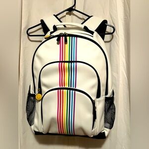PB Teen White Faux Leather Backpack Rainbows & Smiles Accents EUC Large